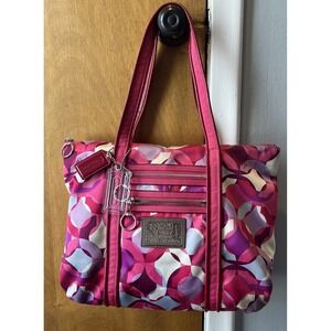 Coach Vintage Y2K Poppy Pink Abstract Logo Shoulder Bag Purse Satchel Zip READ